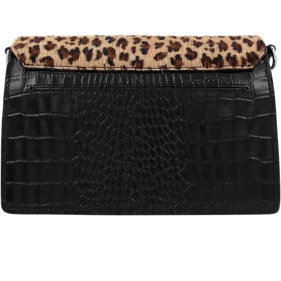 BRIGHTON El Paso LEON Leopard Black Leather Cross Body Bag Handbag - Picture 6 of 8